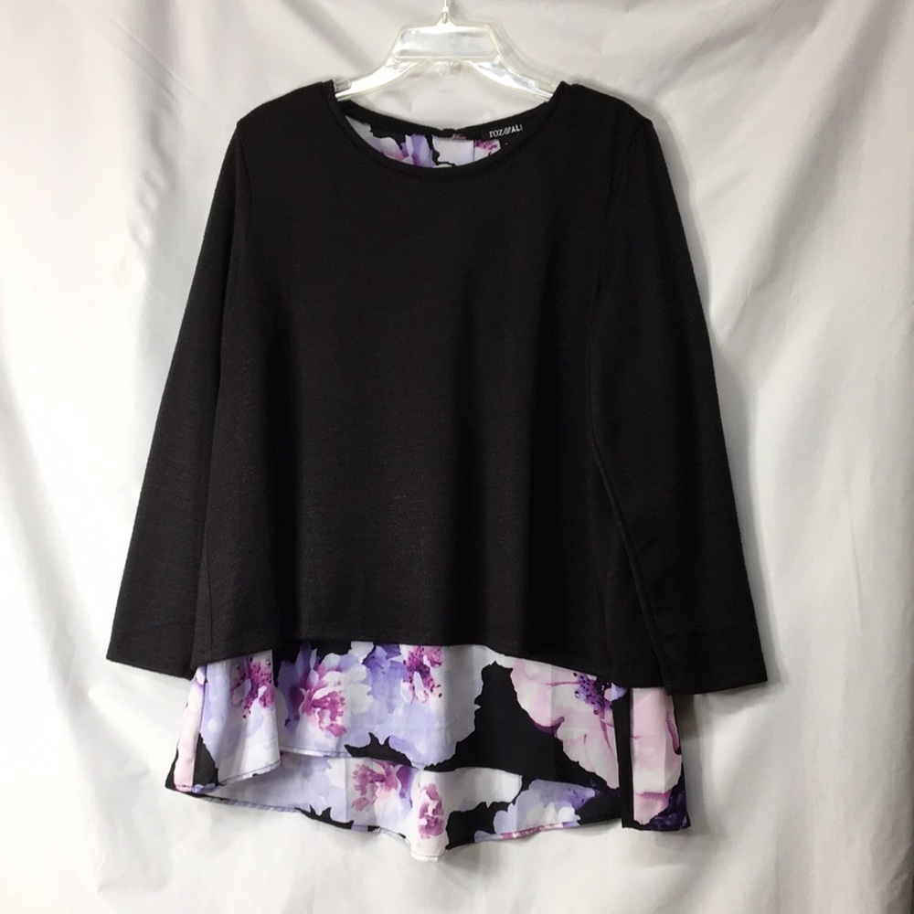 Rox & Ali Women’s Dark Gray Sweater with Floral Layer Size XL Like-NEW Condition